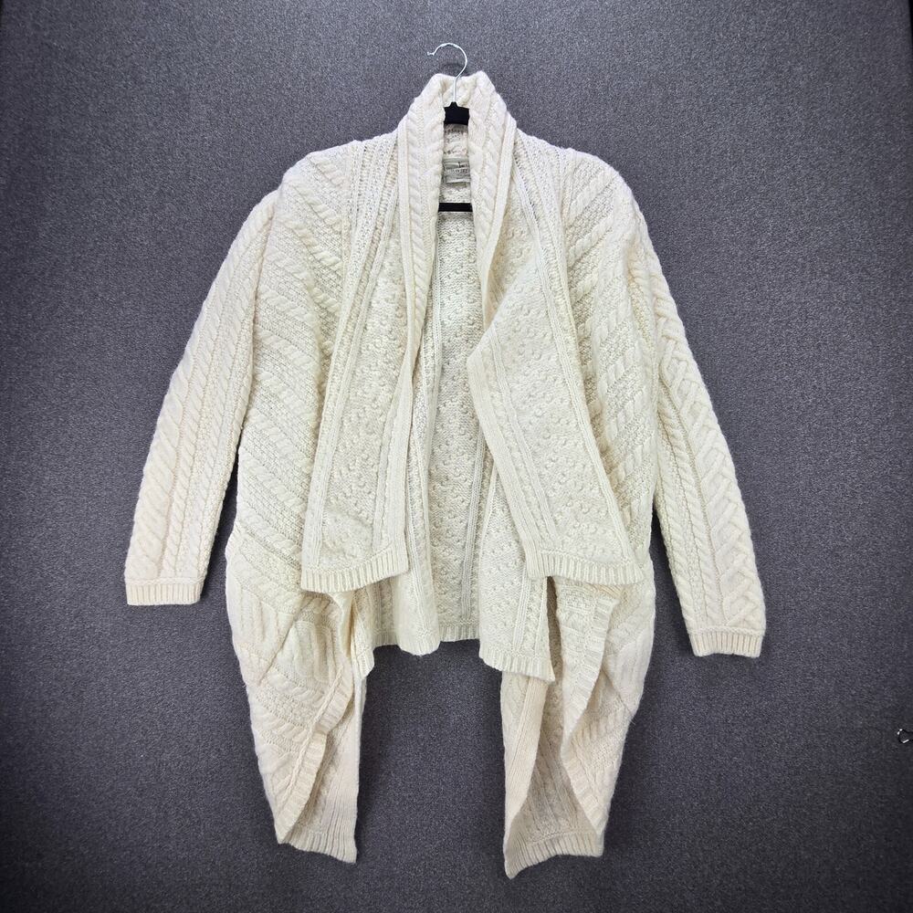 Aran Sweater Market XS Cream 100% Merino Wool Open Front Cardigan